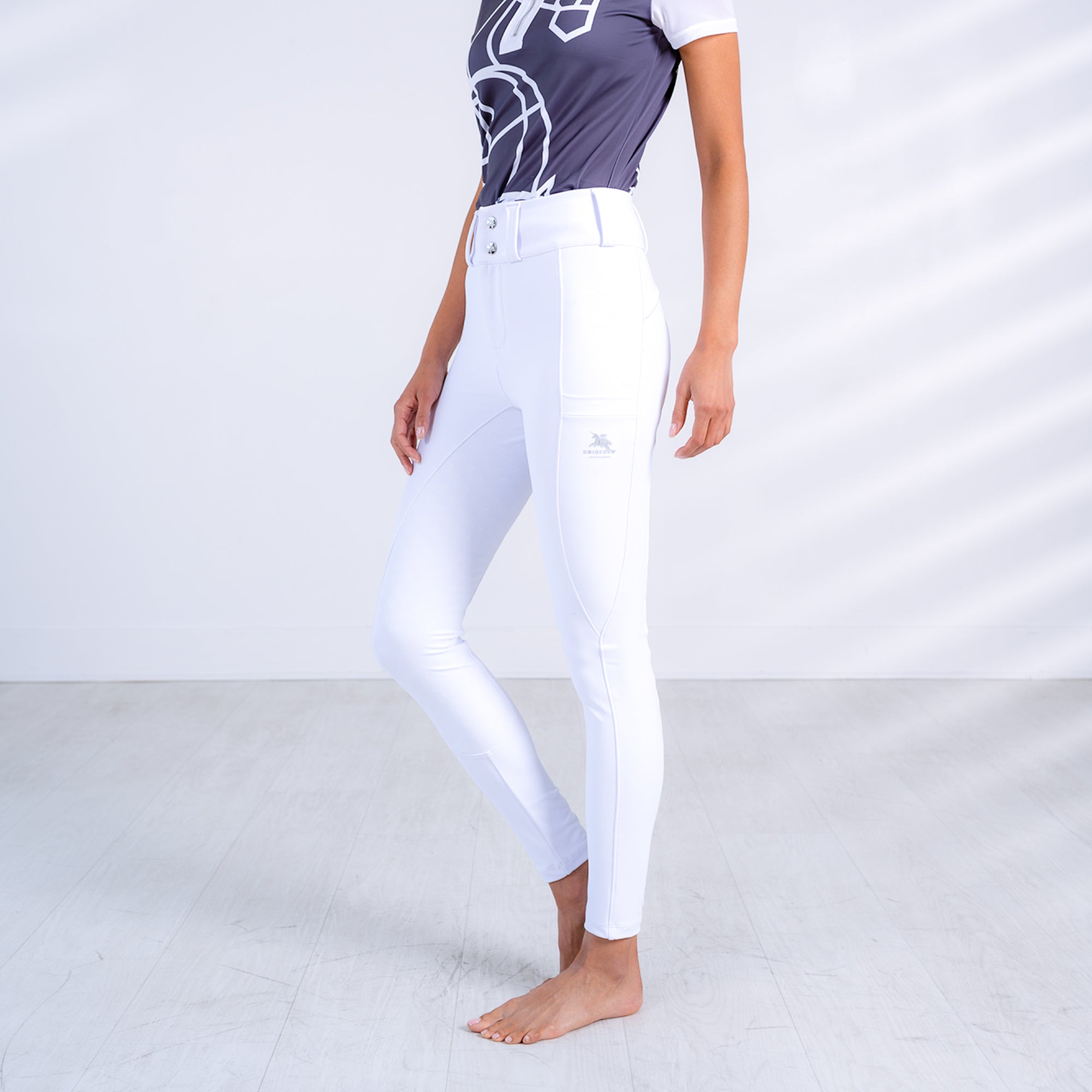 White Dressage Competition Breeches "Grand Prix" – Full Seat Grip with Discreet Phone Pockets