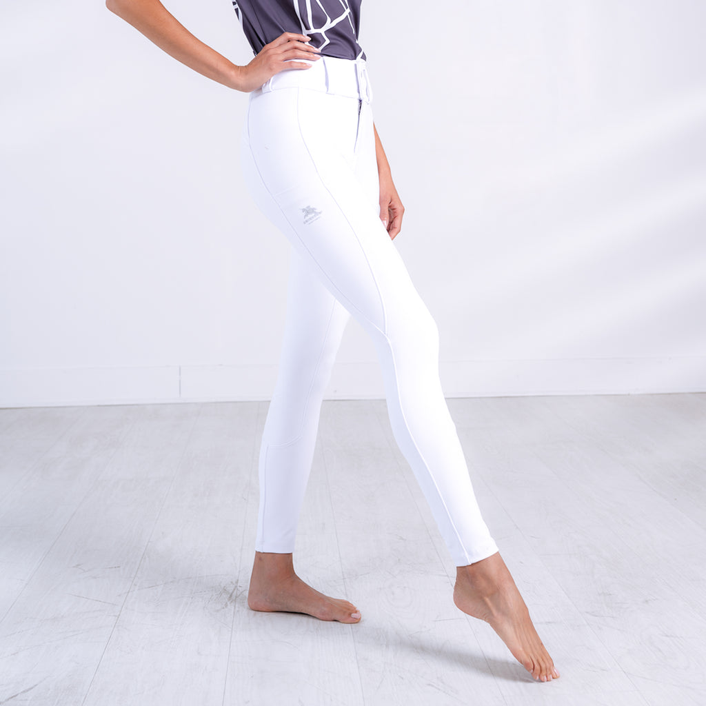 White Dressage Competition Breeches "Grand Prix" – Full Seat Grip with Discreet Phone Pockets