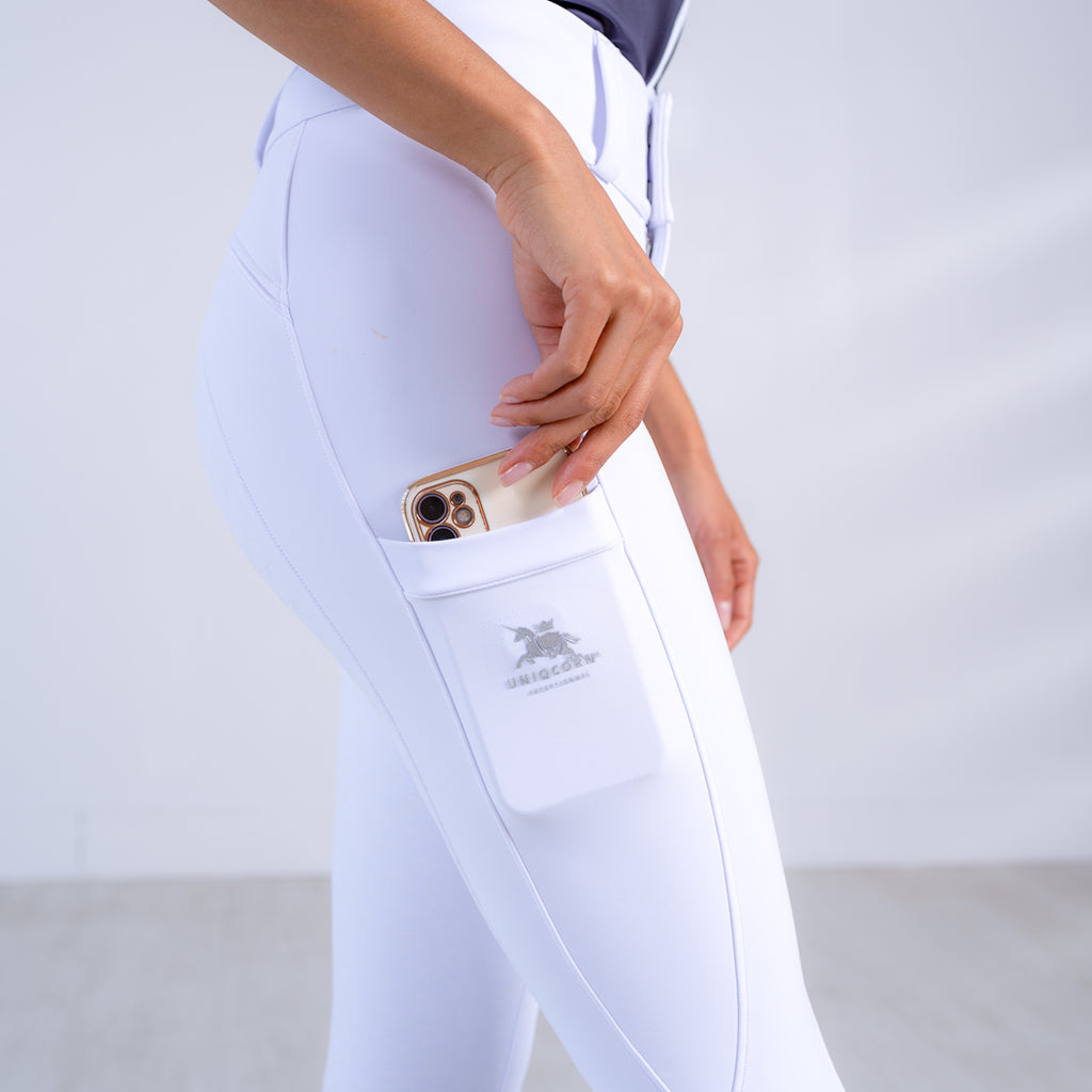 White Dressage Competition Breeches "Grand Prix" – Full Seat Grip with Discreet Phone Pockets