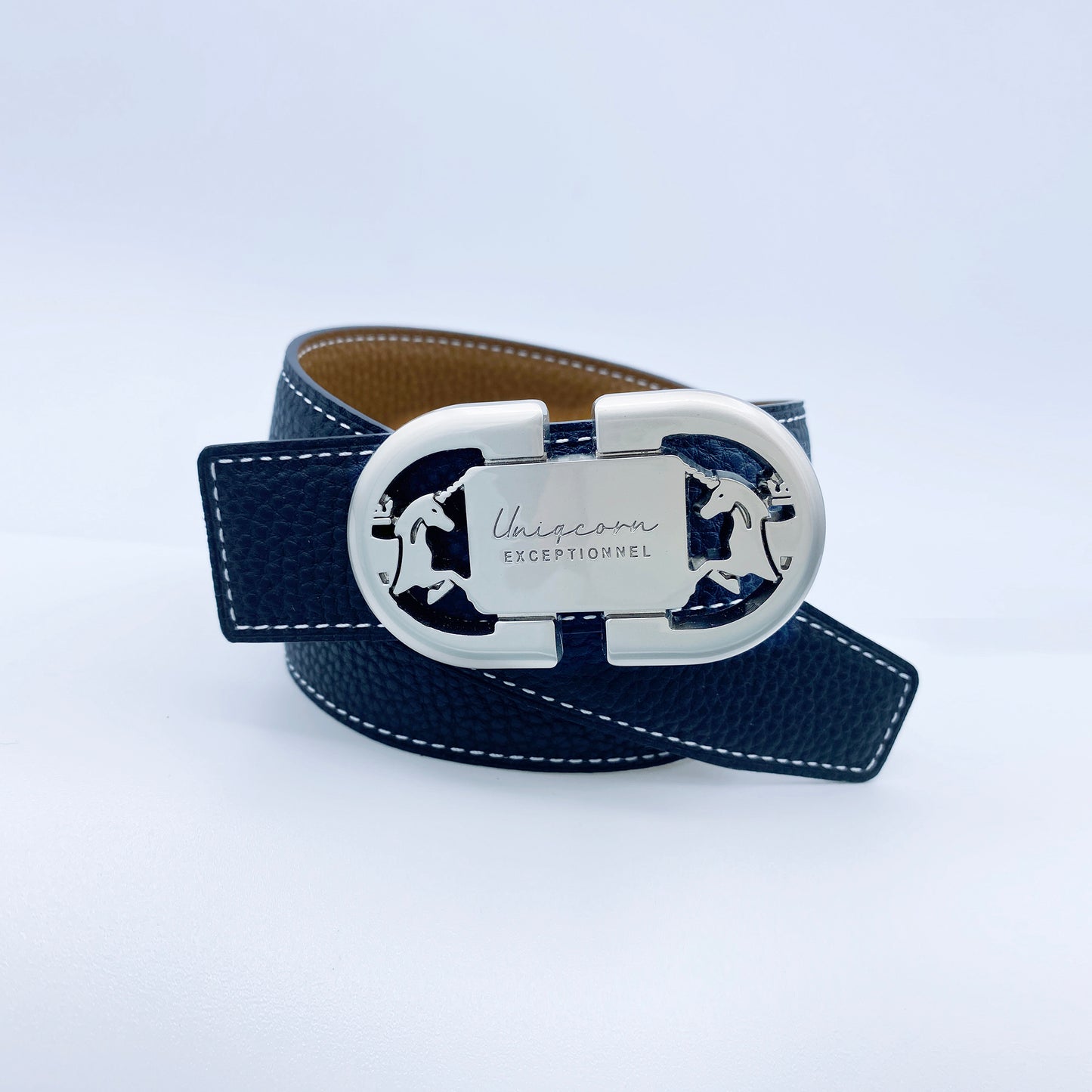 Equestrian Heritage Leather Belt Buckle with Reversible French Leather Belt