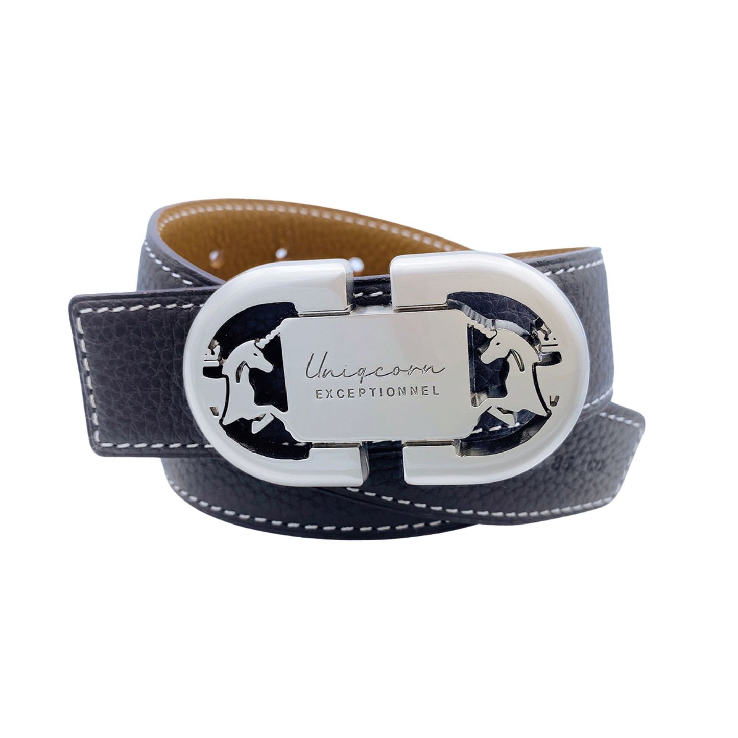 Equestrian Heritage Leather Belt Buckle with Reversible French Leather Belt
