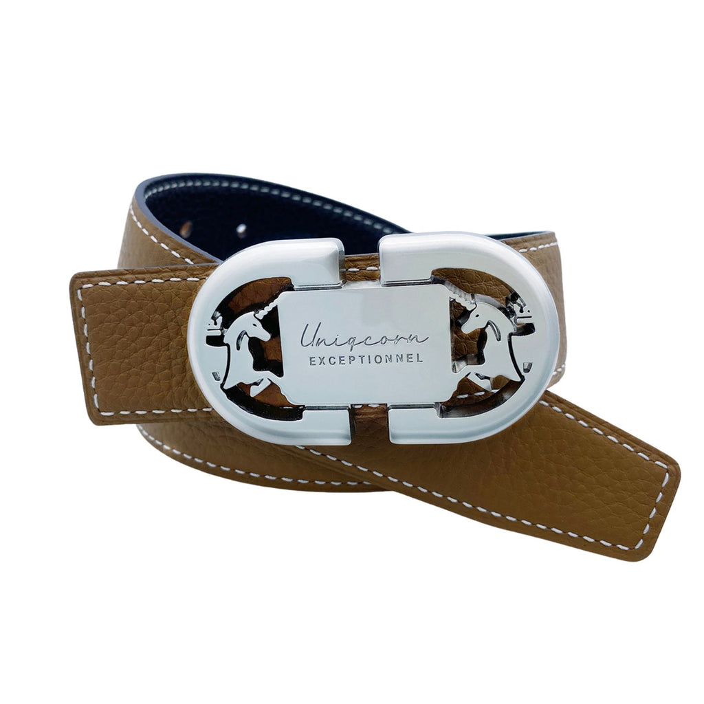 Equestrian Heritage Leather Belt Buckle with Reversible French Leather Belt