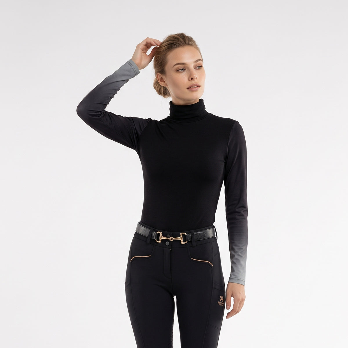 Equestrian Éco Collection Long Sleeve Sun Shirt with Ombré Mesh Sleeves “Black Graphite Ombré"
