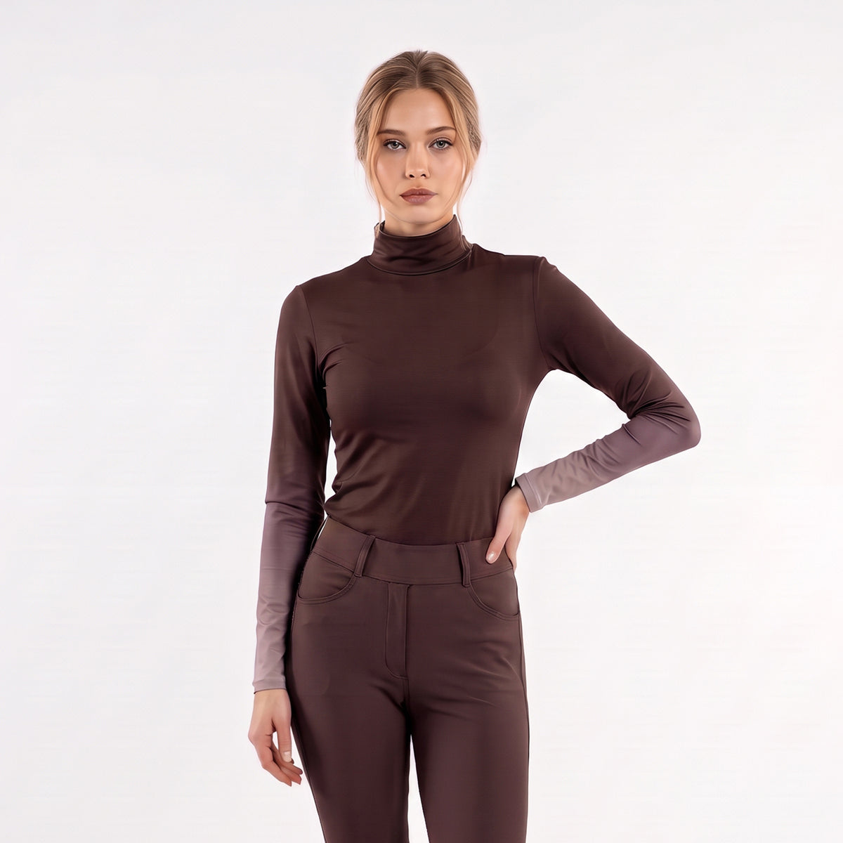 Equestrian Éco Collection Long Sleeve Sun Shirt with Ombré Mesh Sleeves “Café Crème Ombre"