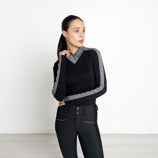 Equestrian Éco Collection Long Sleeve Airweight V-Neck Shirt “Onyx”