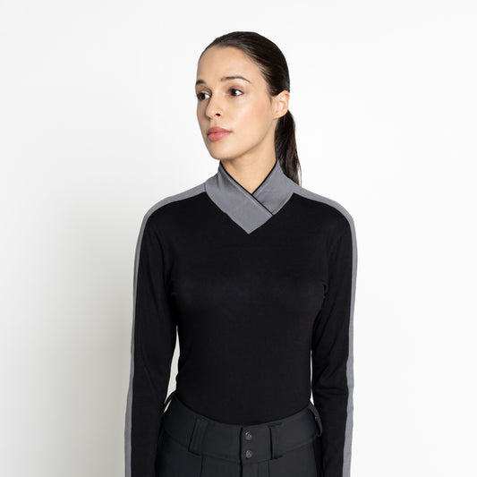 Equestrian Éco Collection Long Sleeve Cross Mock-Neck Shirt “Onyx”
