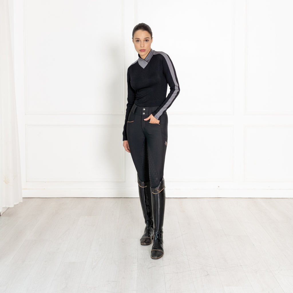 Equestrian Éco Collection Long Sleeve Cross Mock-Neck Shirt “Onyx”