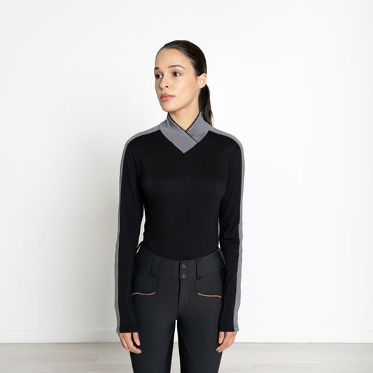 Equestrian Éco Collection Long Sleeve Cross Mock-Neck Shirt “Onyx”