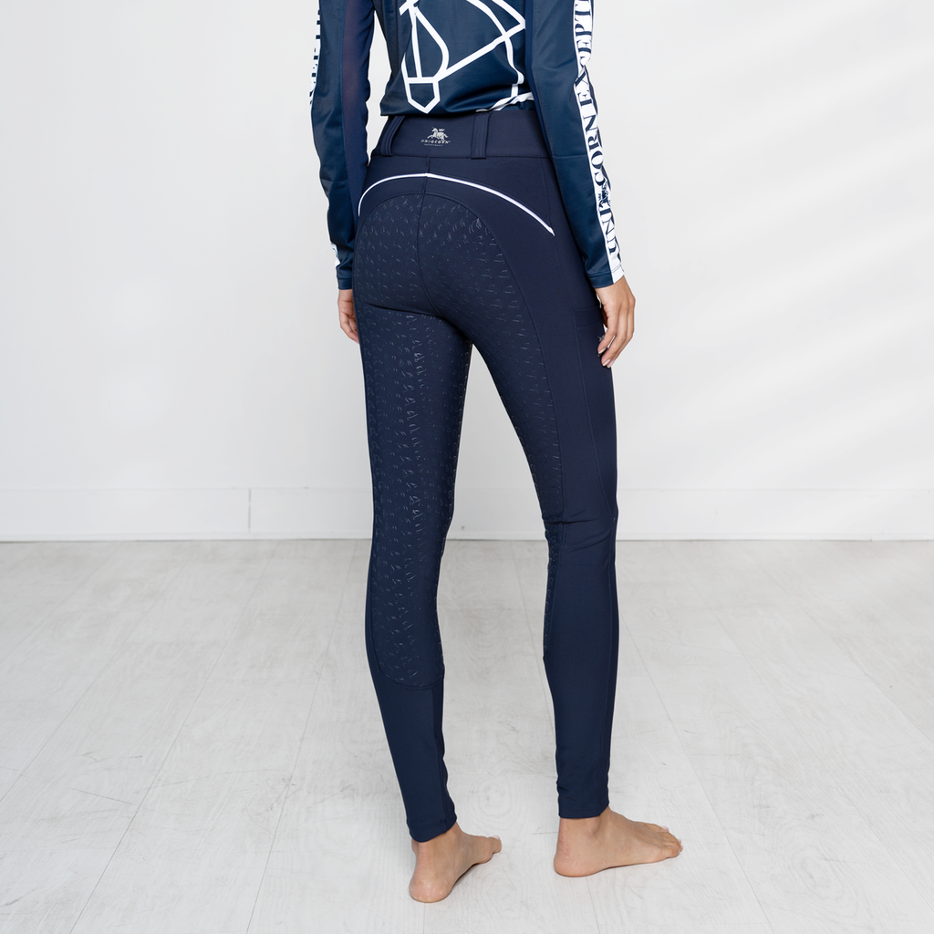 Equestrian Smooth Compression Breeches – Midnight Blue Full Seat Silicone Grip with Phone Pockets