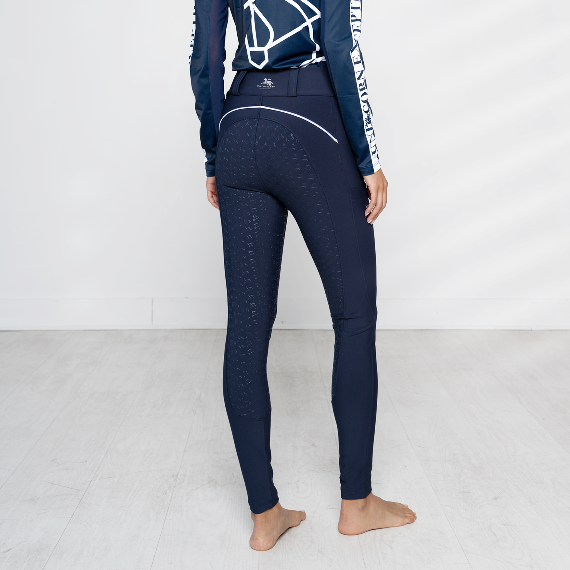 Equestrian Smooth Compression Breeches – Midnight Blue Full Seat Silicone Grip with Phone Pockets
