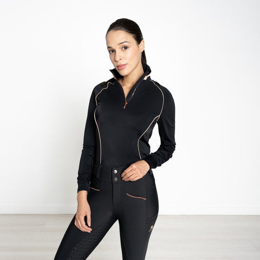High Collar Equestrian Long Sleeve Performance Shirt "Obsidian"