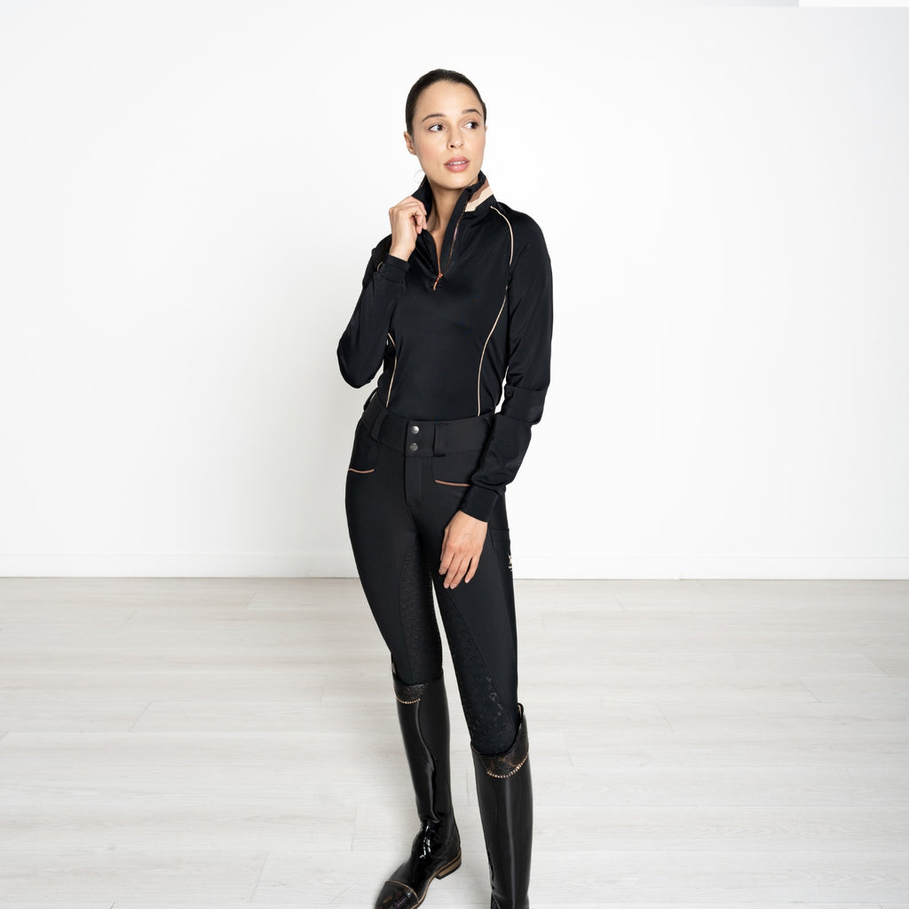 High Collar Equestrian Long Sleeve Performance Shirt "Obsidian"