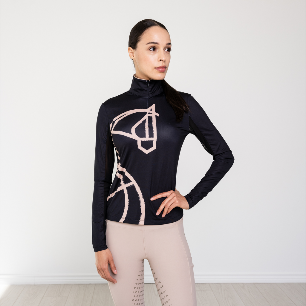 Equestrian Long Sleeve Sun Shirt "Painted Horse" Black – UPF 50+
