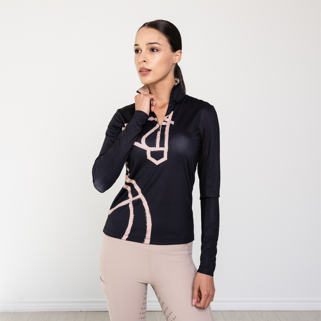 Equestrian Long Sleeve Sun Shirt "Painted Horse" Black – UPF 50+