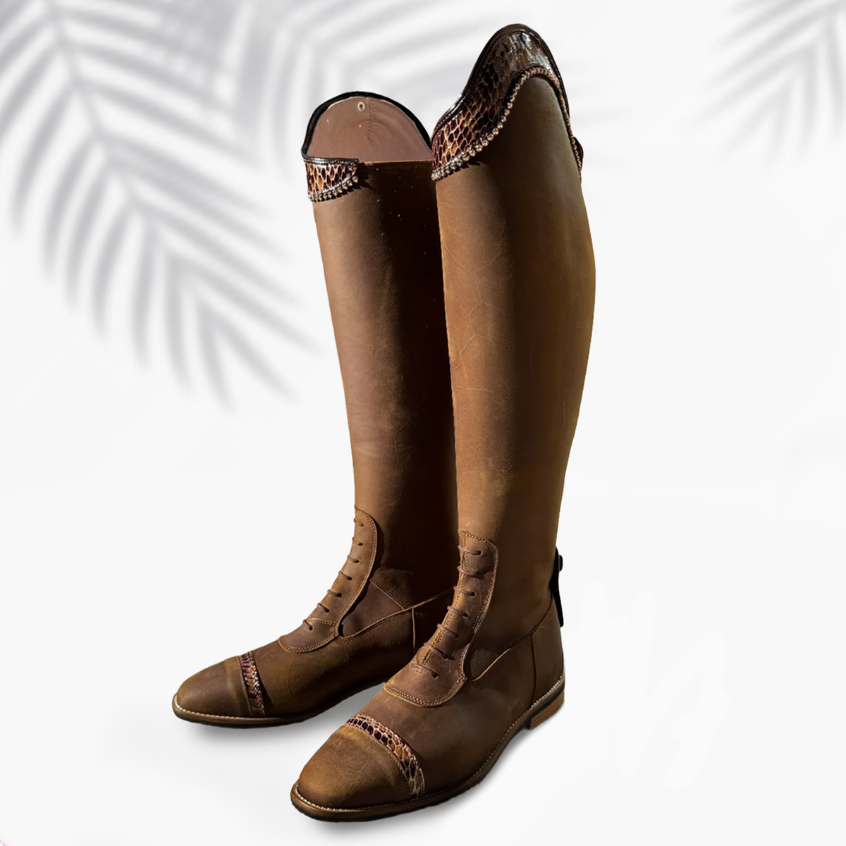 Custom Equestrian Show Jumping Boots with Swarovski Crystals & Patent Croco Details