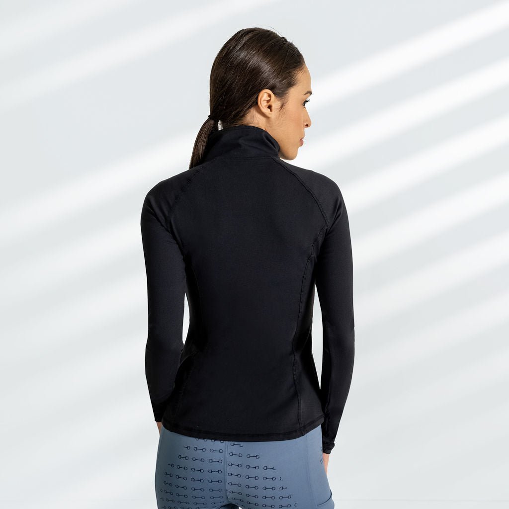 Ultra-Soft Black Equestrian Long Sleeve Base Layer with Thumbholes for colder weather